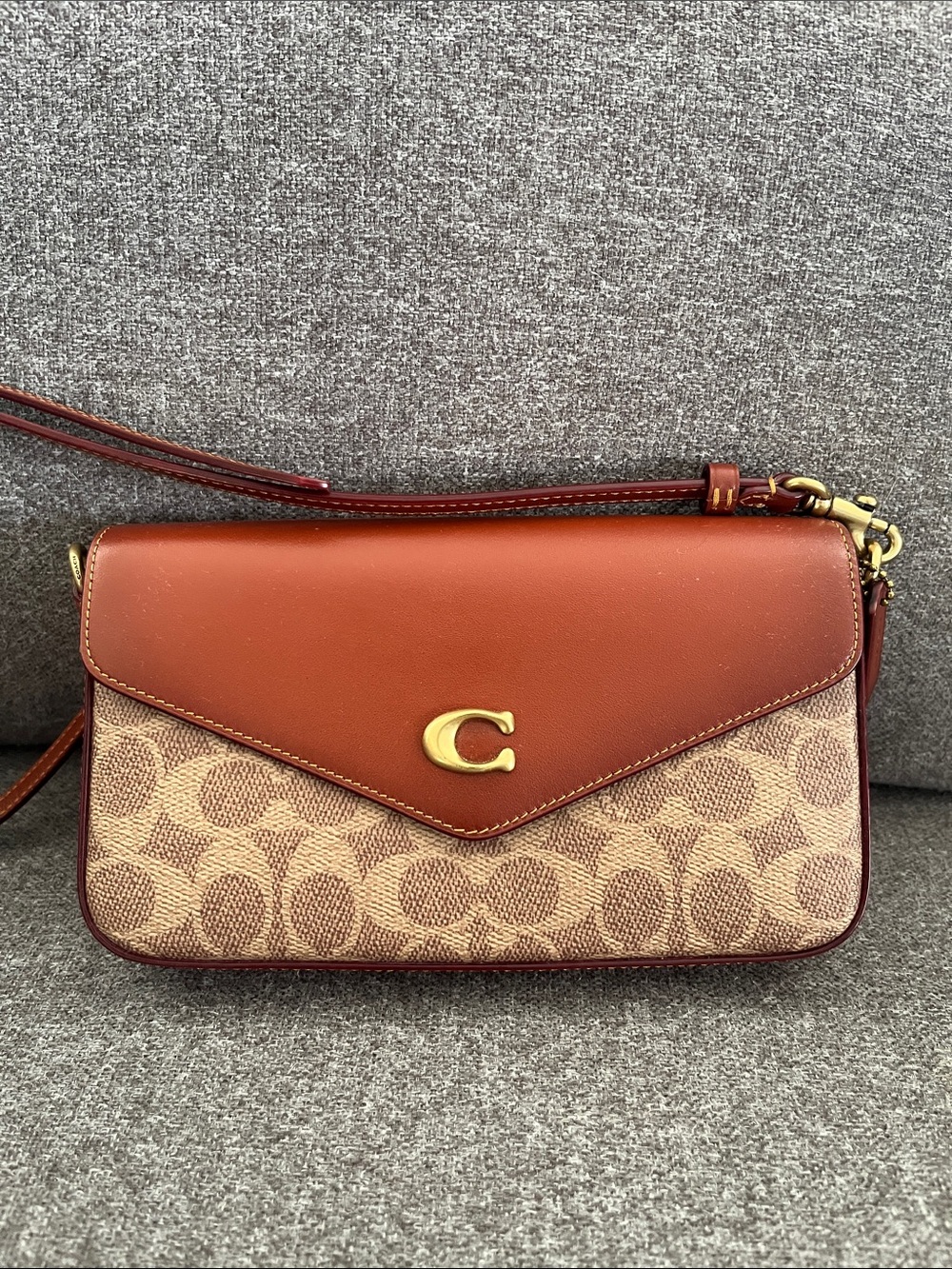 Coach Tan and Brown Signature Canvas Crossbody with Gold 'C'